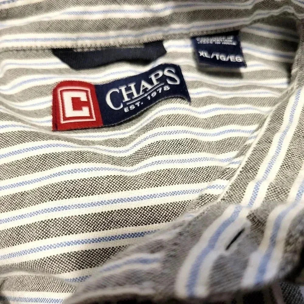 Chaps Button Up Shirt XL Men's White Gray Blue Stripe Long Sleeve 100% Cotton - Picture 3 of 3